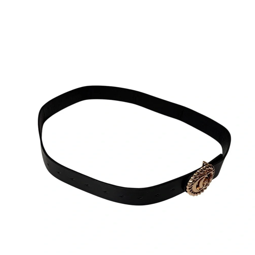 Elegant Black Belt with Gold Buckle